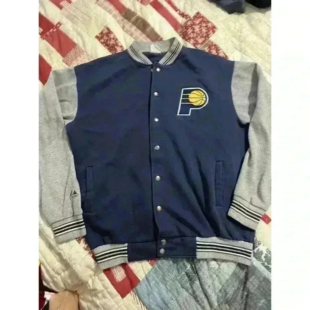 Indiana Pacers NBA Vintage Majestic Sweatshirt/Sweater Snap Front Mens Med